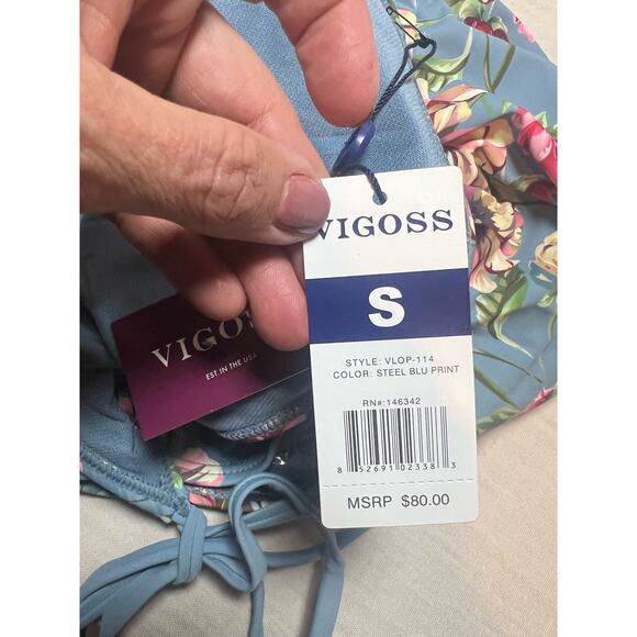 NWT Vigoss Halter One-Piece Womans Swim Suit Blue Floral Peplum Size‎ Small - Picture 5 of 8